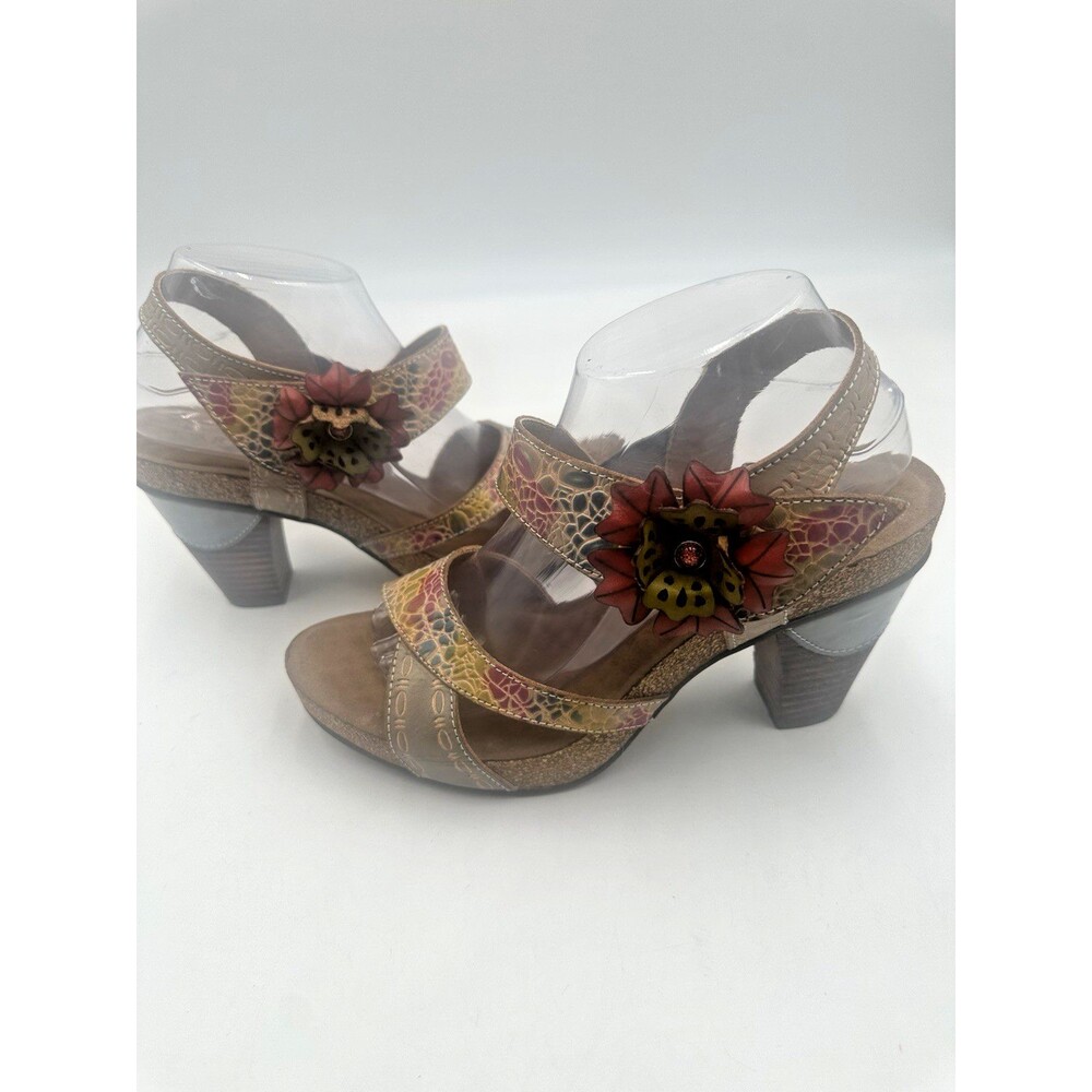 Spring Step L'Artiste Veneka Leather Embossed Hand Painted Floral Sandals Siz 41